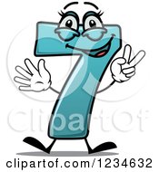 Poster, Art Print Of Happy Turquoise Number Seven Holding Up 7 Fingers