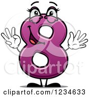 Poster, Art Print Of Happy Purple Number Eight Holding Up 8 Fingers
