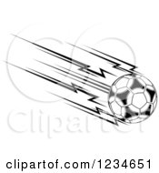 Clipart Of A Black And White Flying Soccer Ball 6 Royalty Free Vector Illustration