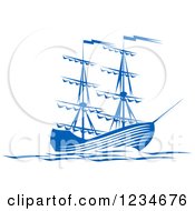 Clipart Of Blue Ships And Waves 2 Royalty Free Vector Illustration