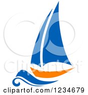Clipart Of A Blue And Orange Sailboat Royalty Free Vector Illustration