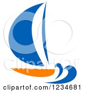 Clipart Of A Blue And Orange Sailboat 3 Royalty Free Vector Illustration