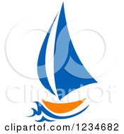 Clipart Of A Blue And Orange Sailboat 5 Royalty Free Vector Illustration