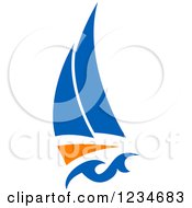 Clipart Of A Blue And Orange Sailboat 6 Royalty Free Vector Illustration