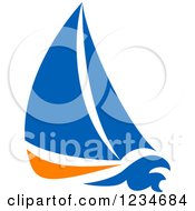 Clipart Of A Blue And Orange Sailboat 7 Royalty Free Vector Illustration