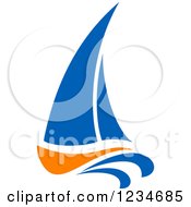 Clipart Of A Blue And Orange Sailboat 8 Royalty Free Vector Illustration