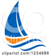 Clipart Of A Blue And Orange Sailboat 9 Royalty Free Vector Illustration