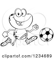 Poster, Art Print Of Black And White Frog Character Playing Soccer
