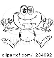 Clipart Of A Black And White Greedy Frog Character With Cash Money And Dollar Eyes Royalty Free Vector Illustration
