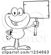 Poster, Art Print Of Black And White Frog Character Holding Up A Blank Sign