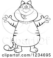 Clipart Of A Black And White Tabby Cat Standing With Open Arms Royalty Free Vector Illustration