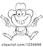 Poster, Art Print Of Black And White Cowboy Frog Character Shooting Pistols