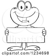 Poster, Art Print Of Black And White Frog Character Holding A Blank Sign