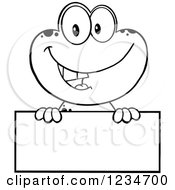 Poster, Art Print Of Black And White Frog Character Smiling Over A Blank Sign