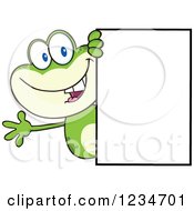 Poster, Art Print Of Frog Character Waving Around A Blank Sign