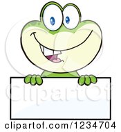 Poster, Art Print Of Frog Character Smiling Over A Blank Sign