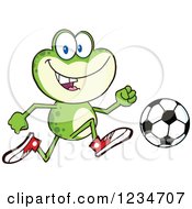 Poster, Art Print Of Frog Character Playing Soccer