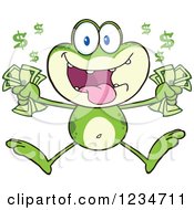 Poster, Art Print Of Rich Frog Character Jumping With Cash Money