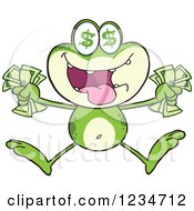Poster, Art Print Of Greedy Frog Character With Cash Money And Dollar Eyes