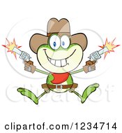 Poster, Art Print Of Jumping Cowboy Frog Character Shooting Pistols