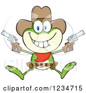 Poster, Art Print Of Cowboy Frog Character Shooting Pistols