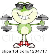 Clipart Of A Frog Character Wearing Sunglasses And Working Out With Dumbbells Royalty Free Vector Illustration