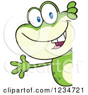 Frog Character Waving Around A Sign by Hit Toon