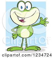 Poster, Art Print Of Presenting Frog Character Over Blue