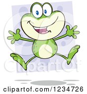 Poster, Art Print Of Happy Frog Character Jumping Over Purple