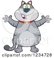 Clipart Of A Gray Tabby Cat Standing With Open Arms Royalty Free Vector Illustration