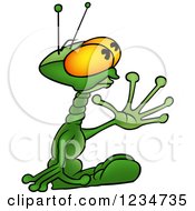 Clipart Of A Waving Green Alien Royalty Free Vector Illustration by dero