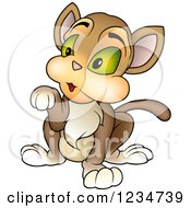 Clipart Of A Brown Kitty Cat Begging Royalty Free Vector Illustration