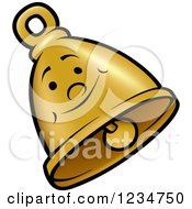 Clipart Of A Happy Ringing Gold Bell Royalty Free Vector Illustration