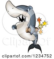 Clipart Of A Touch Shark Holding Dynamite Royalty Free Vector Illustration