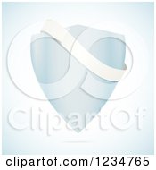 Clipart Of A Floating Blue Shield With A White Banner Over Shading Royalty Free Vector Illustration