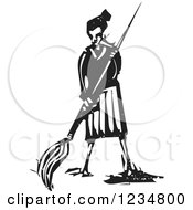 Poster, Art Print Of Black And White Woodcut Artist Woman With A Giant Paintbrush