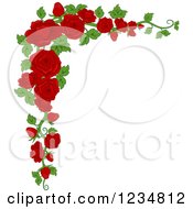 Poster, Art Print Of Corner Border Of Beautiful Red Roses And Leaves
