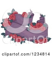 Purple Ribbon Banner With Red Roses