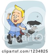 Clipart Of A Happy Blond Caucasian Businessman Shedding Clothes After Work Royalty Free Vector Illustration