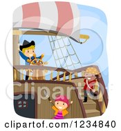 Pirate Kids And Captain On A Ship