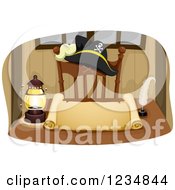 Clipart Of A Pirate Captain Hat And Lantern By A Blank Parchment Scroll Royalty Free Vector Illustration by BNP Design Studio