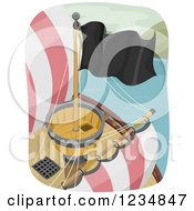 Clipart Of An Aerial View Of A Pirate Flag Over The Crows Nest On A Ship Royalty Free Vector Illustration