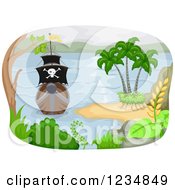 Poster, Art Print Of Tropical Island And Pirate Ship Appraoching