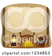 Poster, Art Print Of Parchment Map Pinned Behind A Pirate Table With Gold Treasure