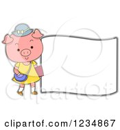 Poster, Art Print Of Cute Female Pig Standing By A Sign