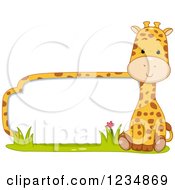 Poster, Art Print Of Cute Giraffe By A Label Or Sign