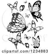 Clipart Of Black And White Stencil Styled Butterflyes Royalty Free Vector Illustration