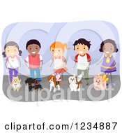 Poster, Art Print Of Happy Diverse Children Handling Dogs In Costumes At A Show