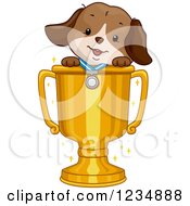 Poster, Art Print Of Cute Puppy Dog Wearing A Medal In A Trophy Cup