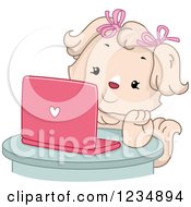 Poster, Art Print Of Female Dog Using A Pink Laptop Computer